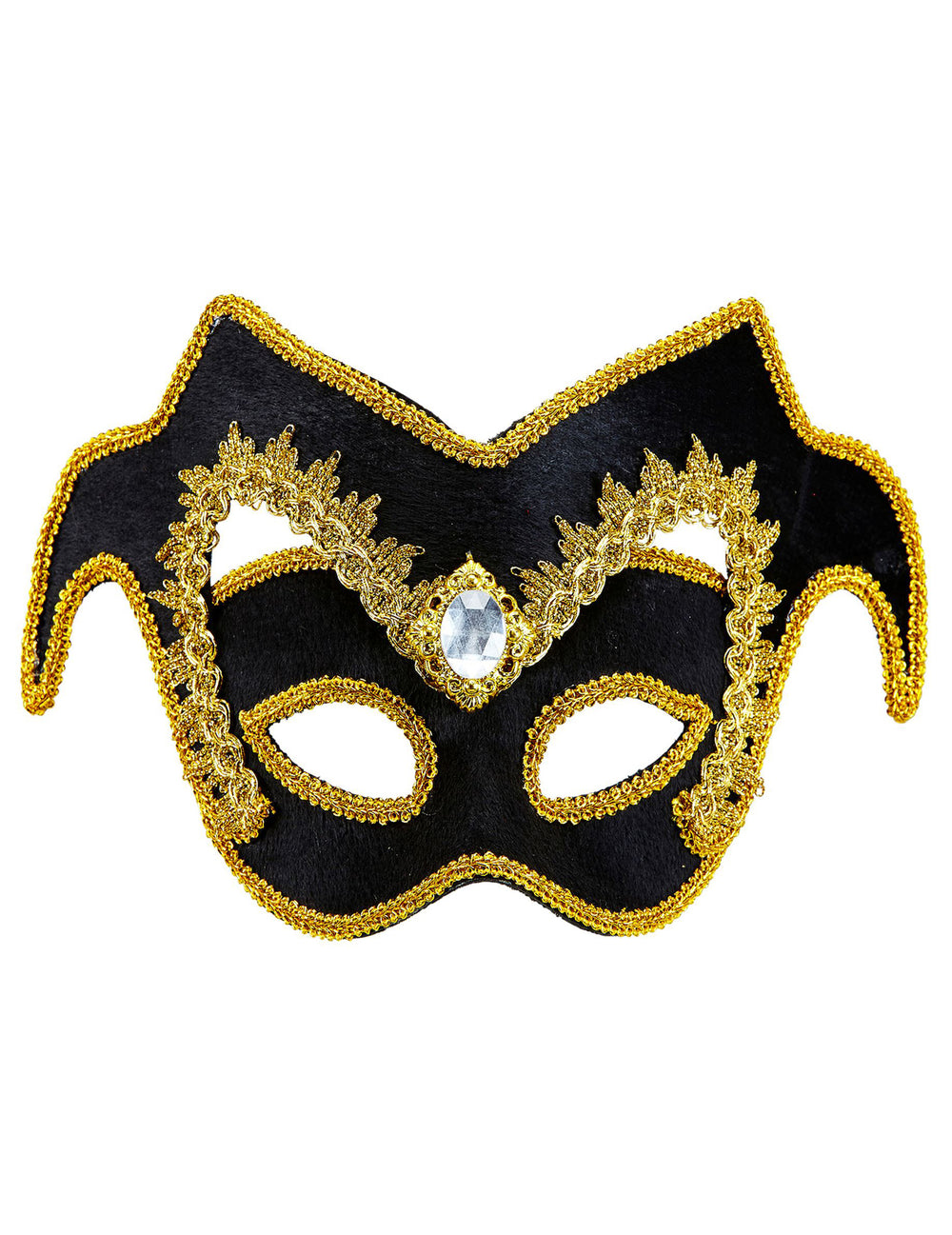 Demi masque vénitien pour adulte noir et doré avec bijou