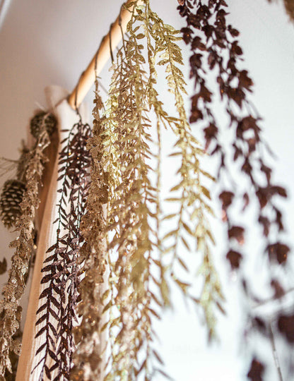 Réz csillámporos lombozat csepp 90 cm karácsonyra