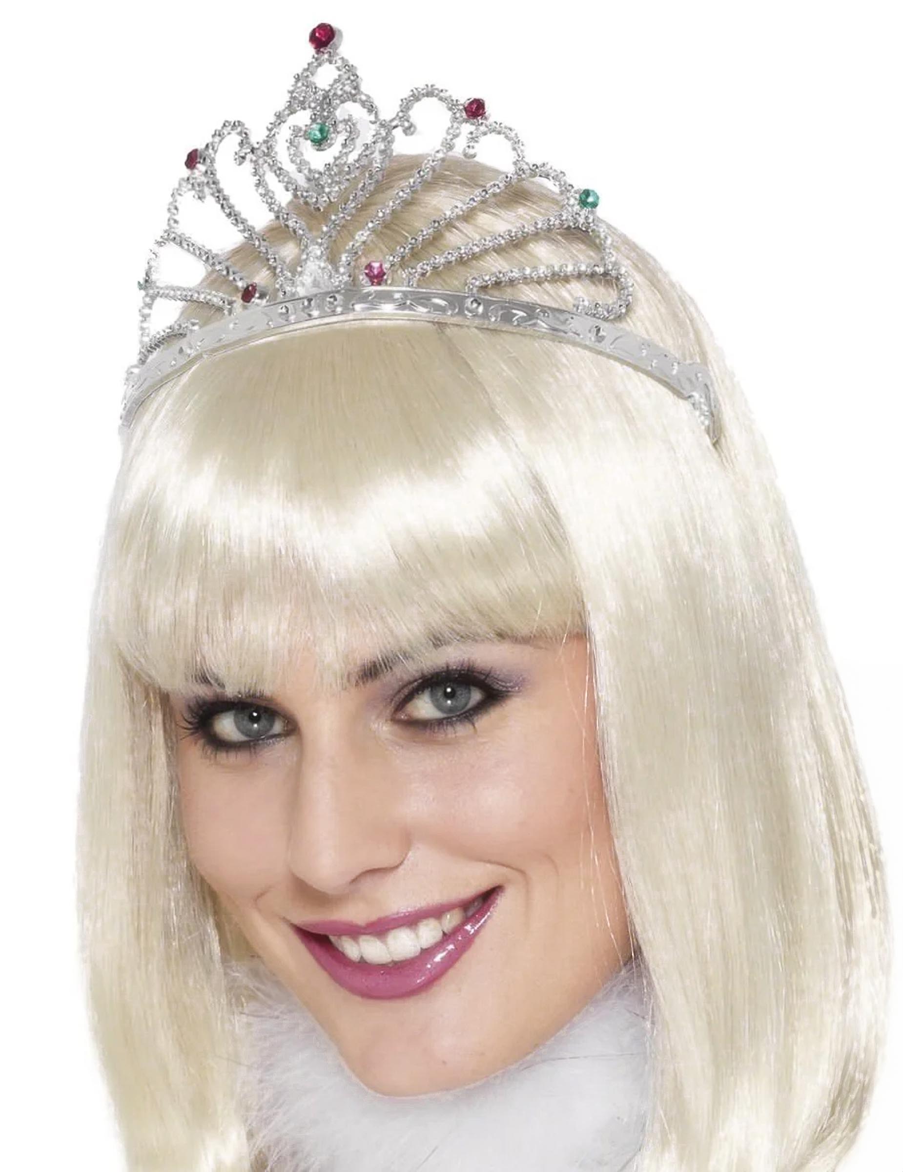 Színes kövekkel díszített ezüst tiara felnőtteknek