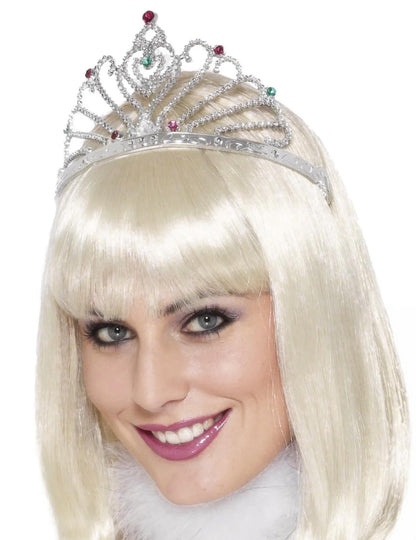 Színes kövekkel díszített ezüst tiara felnőtteknek