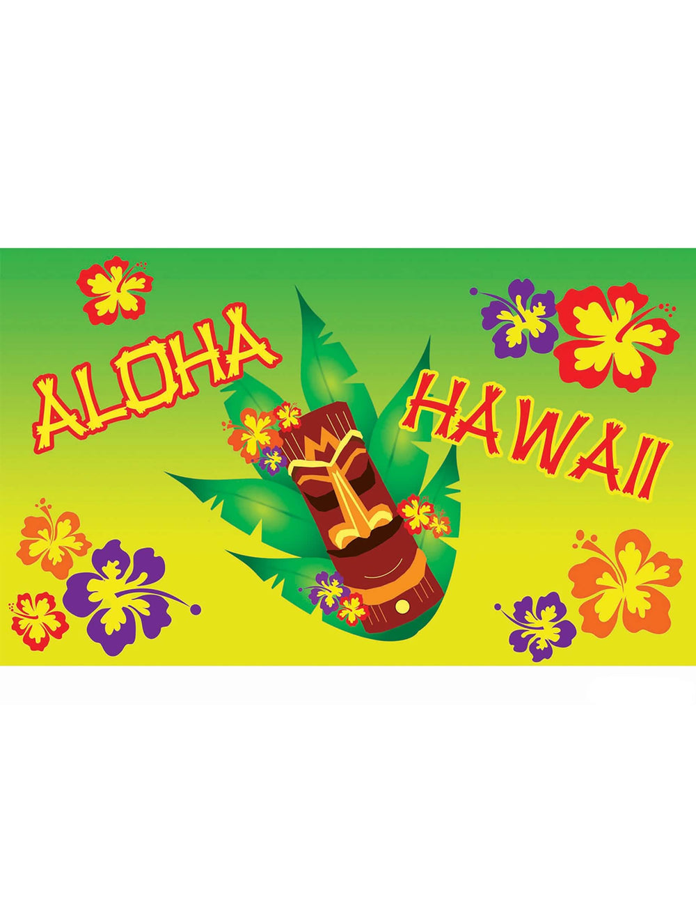 Aloha zöld és sárga falidísz Tiki-vel és hibiszkuszvirágokkal