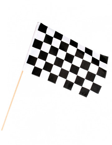 Drapeau Finisher pour fête noir et blanc à damier avec tige en bois