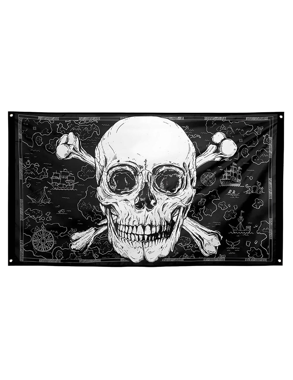Jolly Roger kalózzászló fekete és fehér dekorációhoz kincstérkép mintával