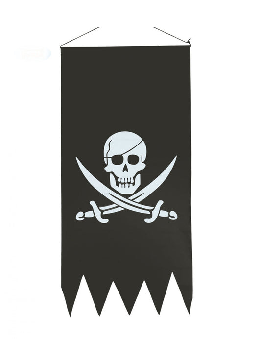 Drapeau pirate tête de mort pour fête noir et blanc avec sabres croisés