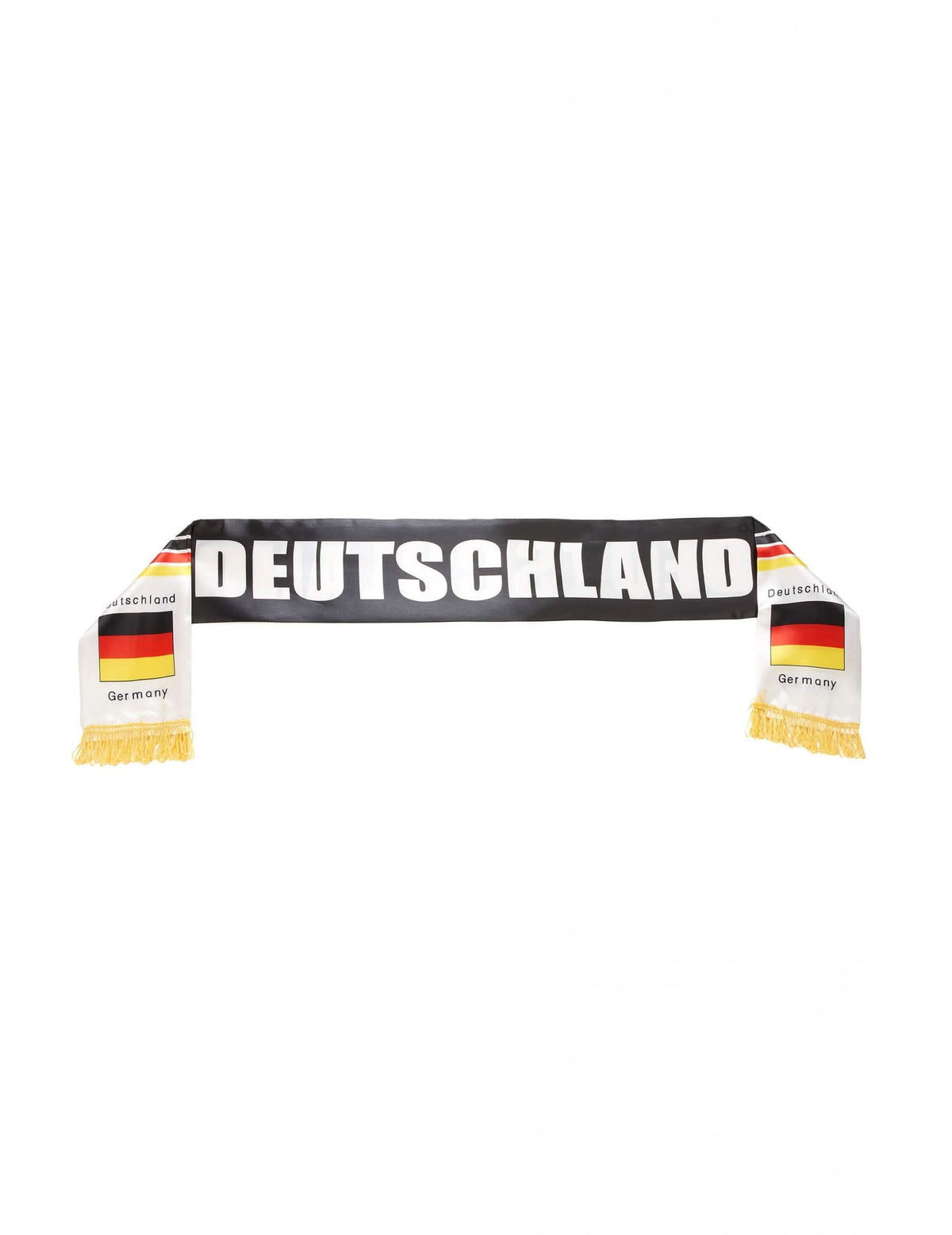 Németország felnőtt fekete sál Deutschland felirattal és sárga rojtokkal