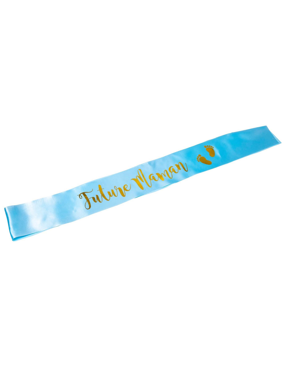Szatén jövőbeli anyuka sál baby showerre, kék és arany díszítéssel
