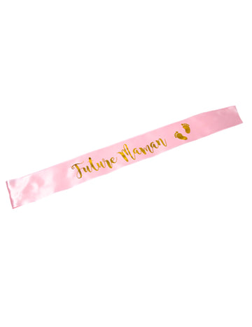 Rózsaszín és arany szatén öv várandós anyukáknak, tökéletes babaváró bulira.