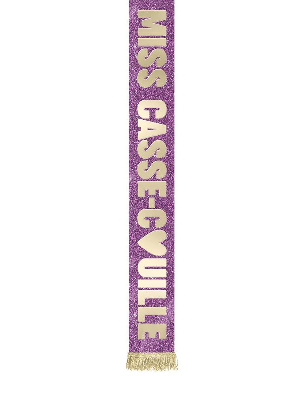 Gros plan sur l'inscription de l'echarpe Miss Casse-couille