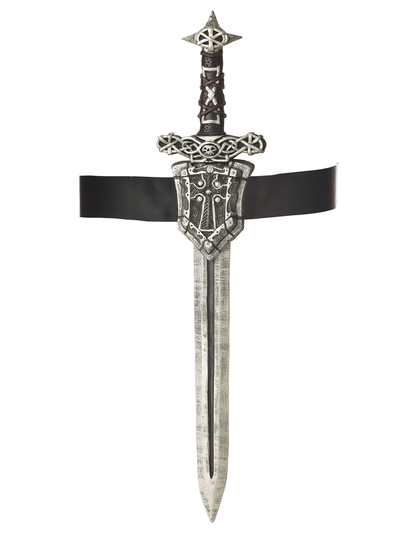 Epée de chevalier avec ceinture pour déguisement gris et noir en plastique