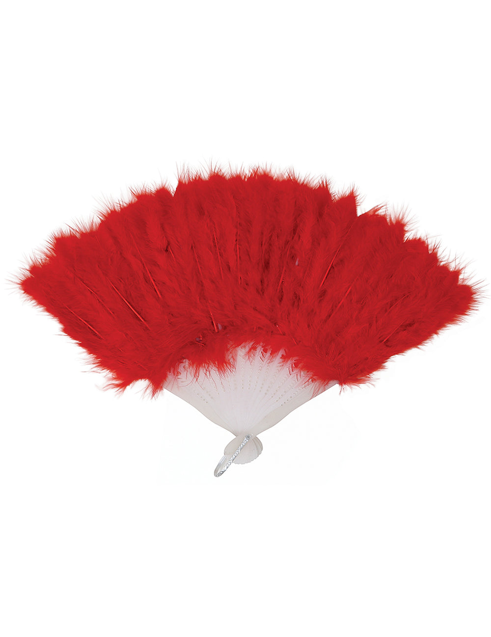 Vue de face de l'éventail à plumes pour femme rouge
