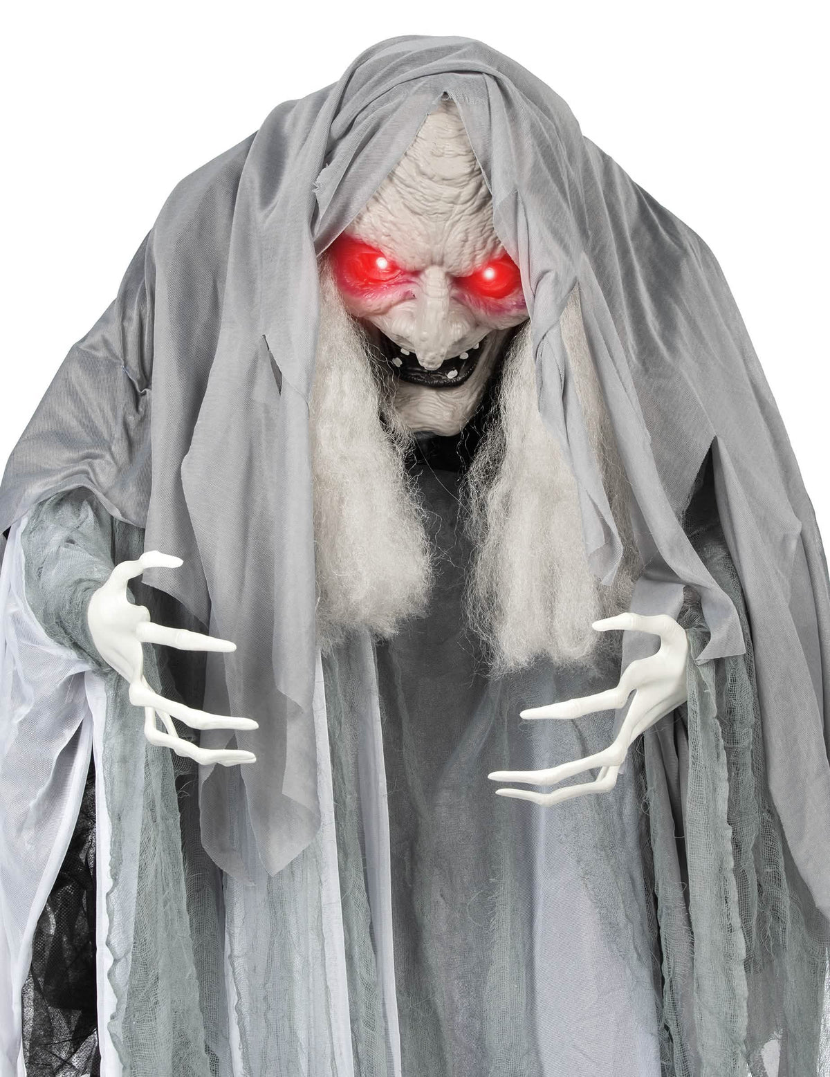 Gros plan sur le visage et les mains de la sorcière animée pour décoration d'Halloween