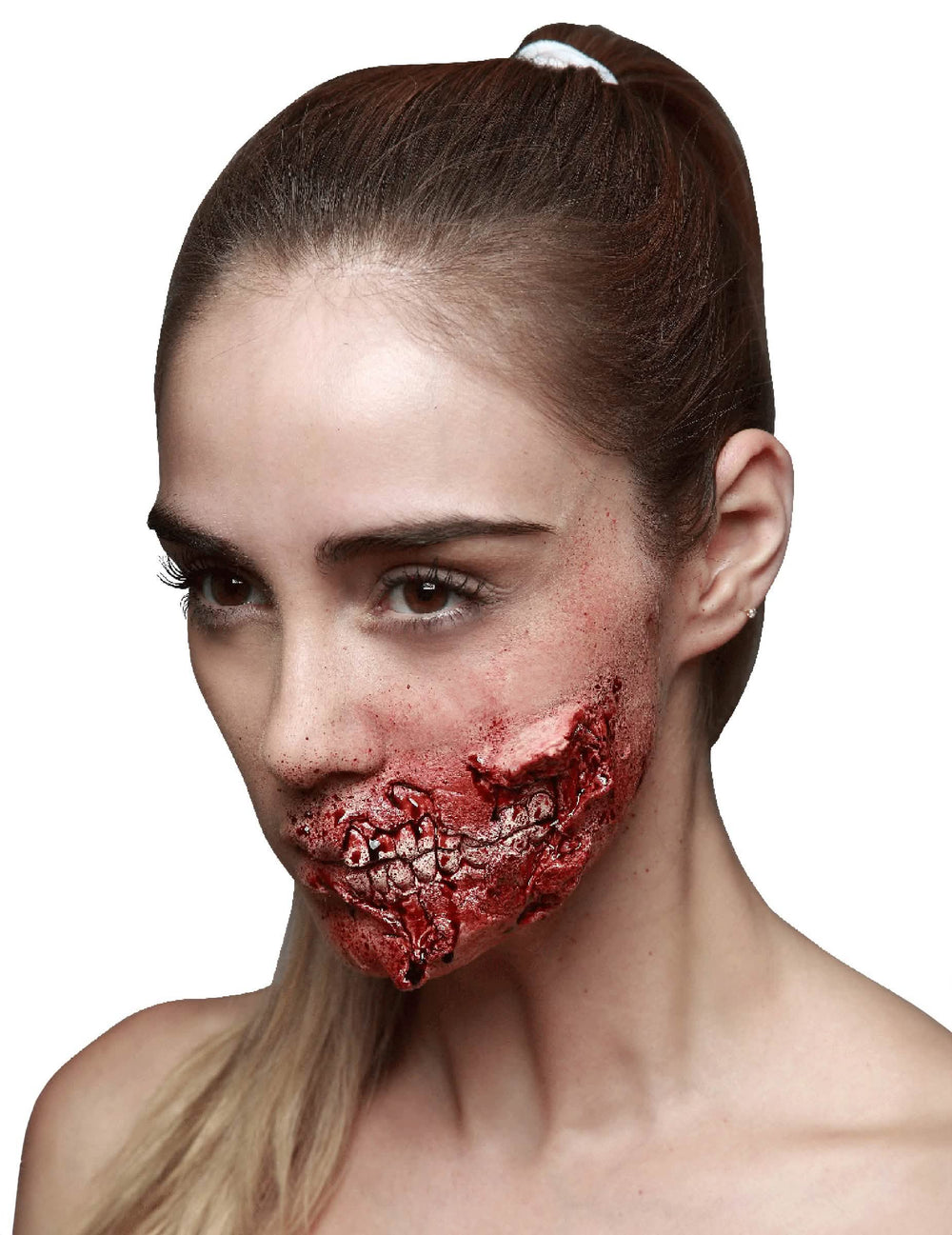 Hamis sérülés, látható fogakkal felnőtt halloween piros és véres