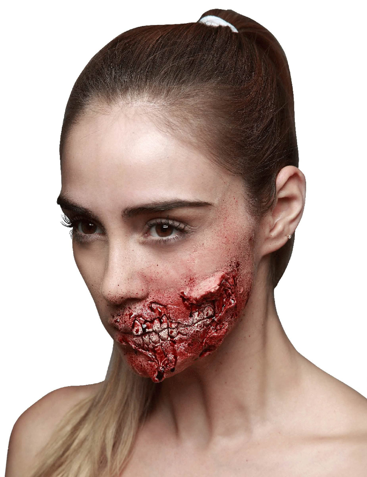 Hamis sérülés, látható fogakkal felnőtt halloween piros és véres