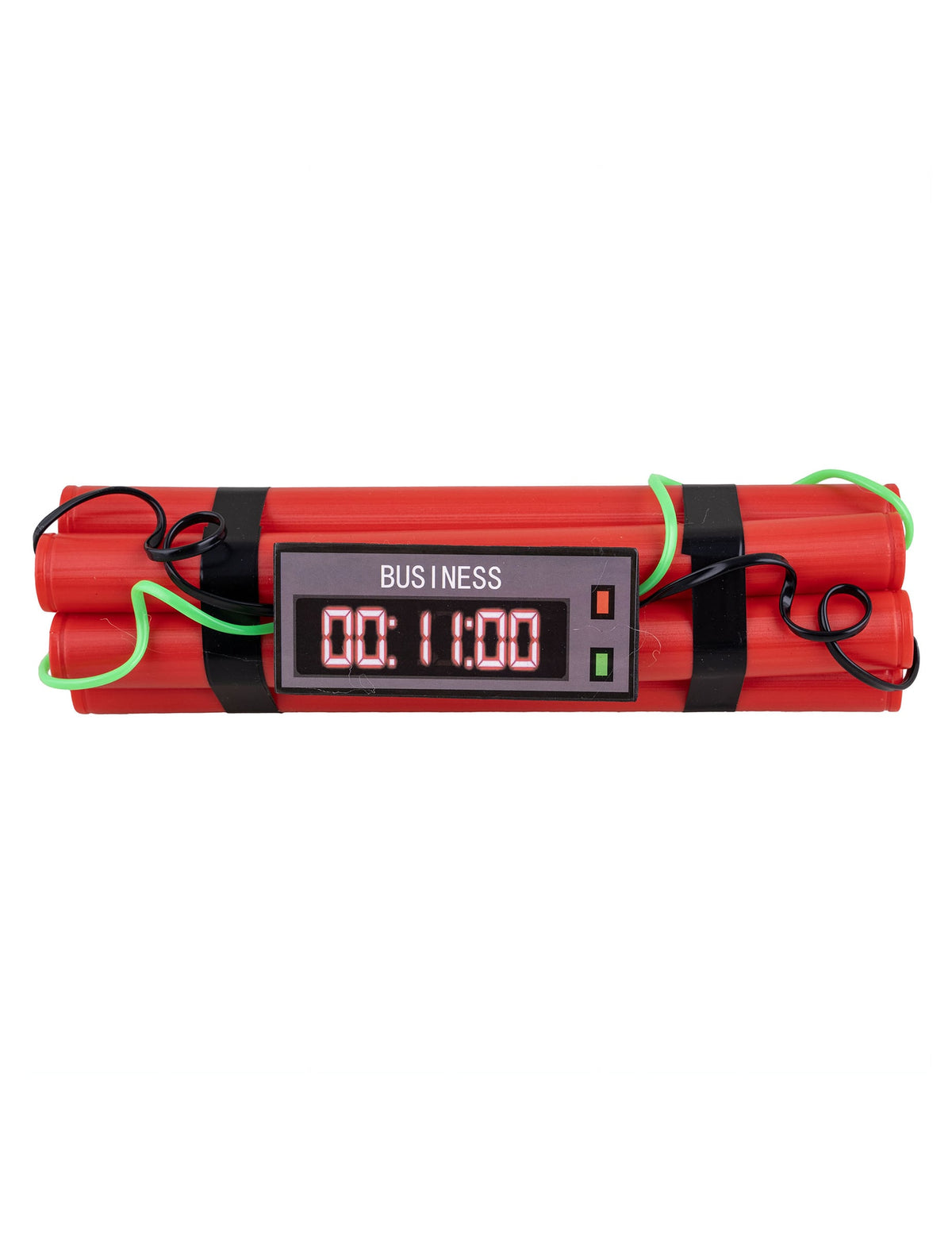 Fausse dynamite avec timer pour déguisement rouge avec fils verts et noirs