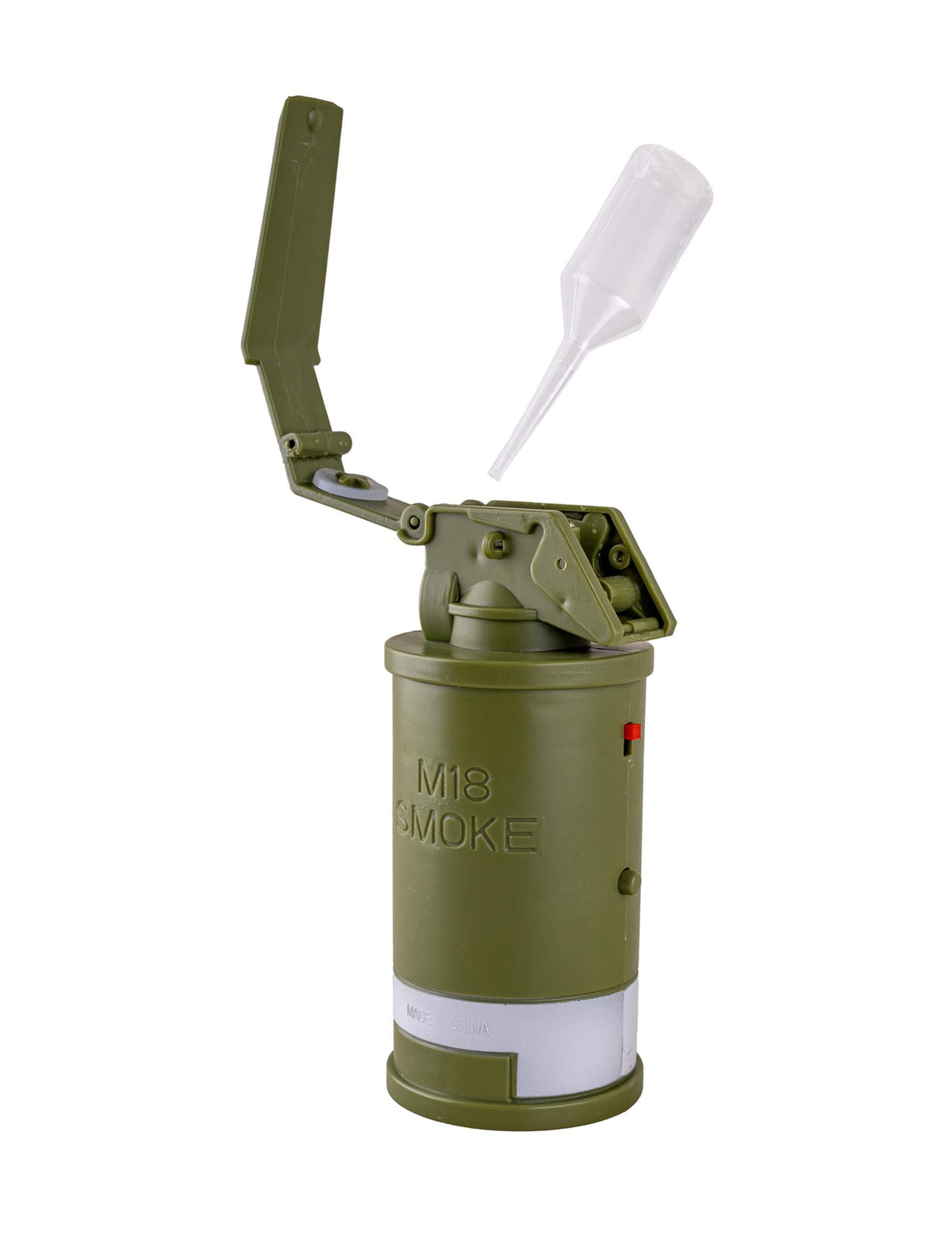 Détail du remplissage avec le flacon de la fausse grenade avec fumée son et lumière