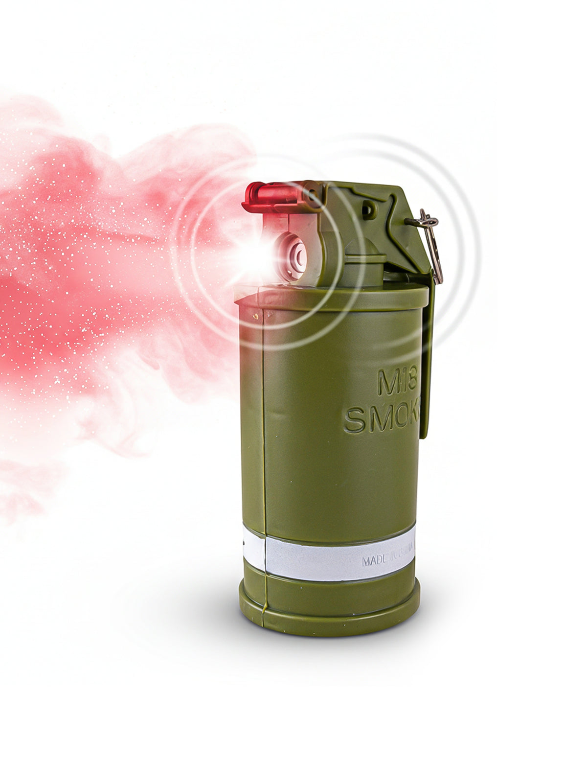 Fausse grenade avec fumée son et lumière pour déguisement vert kaki