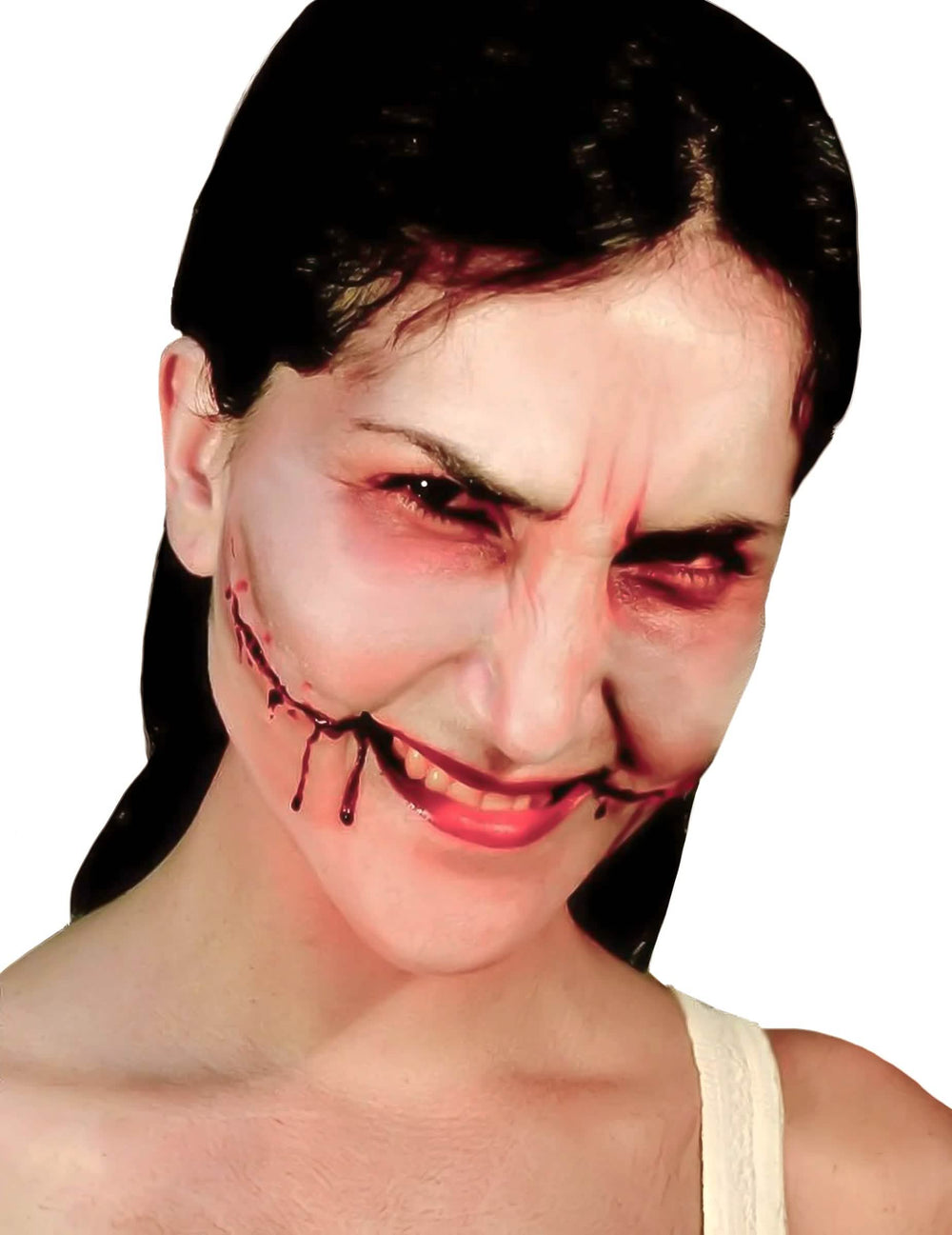 Hamis seb angyali mosollyal halloweenre felnőtt piros és vérző