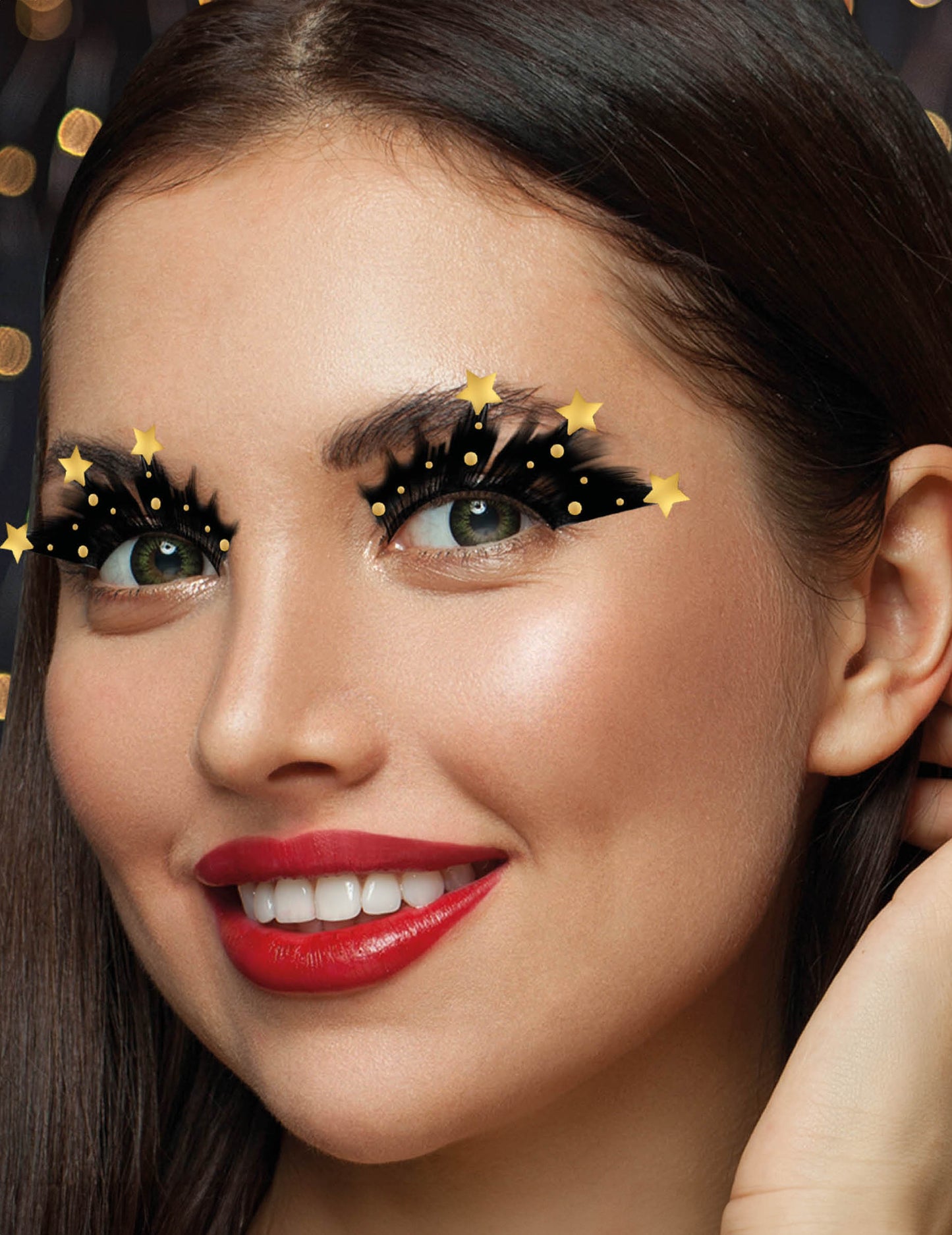 Faux-cils noirs avec étoiles dorées pour adulte noirs et dorés