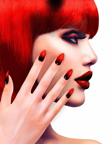 Faux ongles adhésifs noirs et rouges pour femme avec effet dégradé pointu