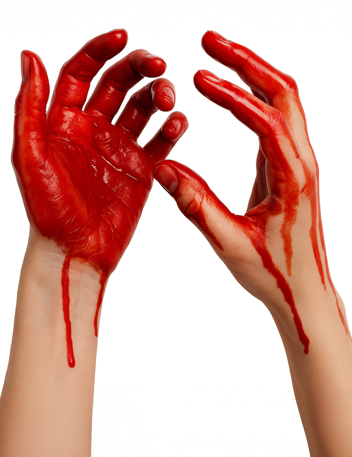 Détail de l'effet sur les mains du faux sang Halloween