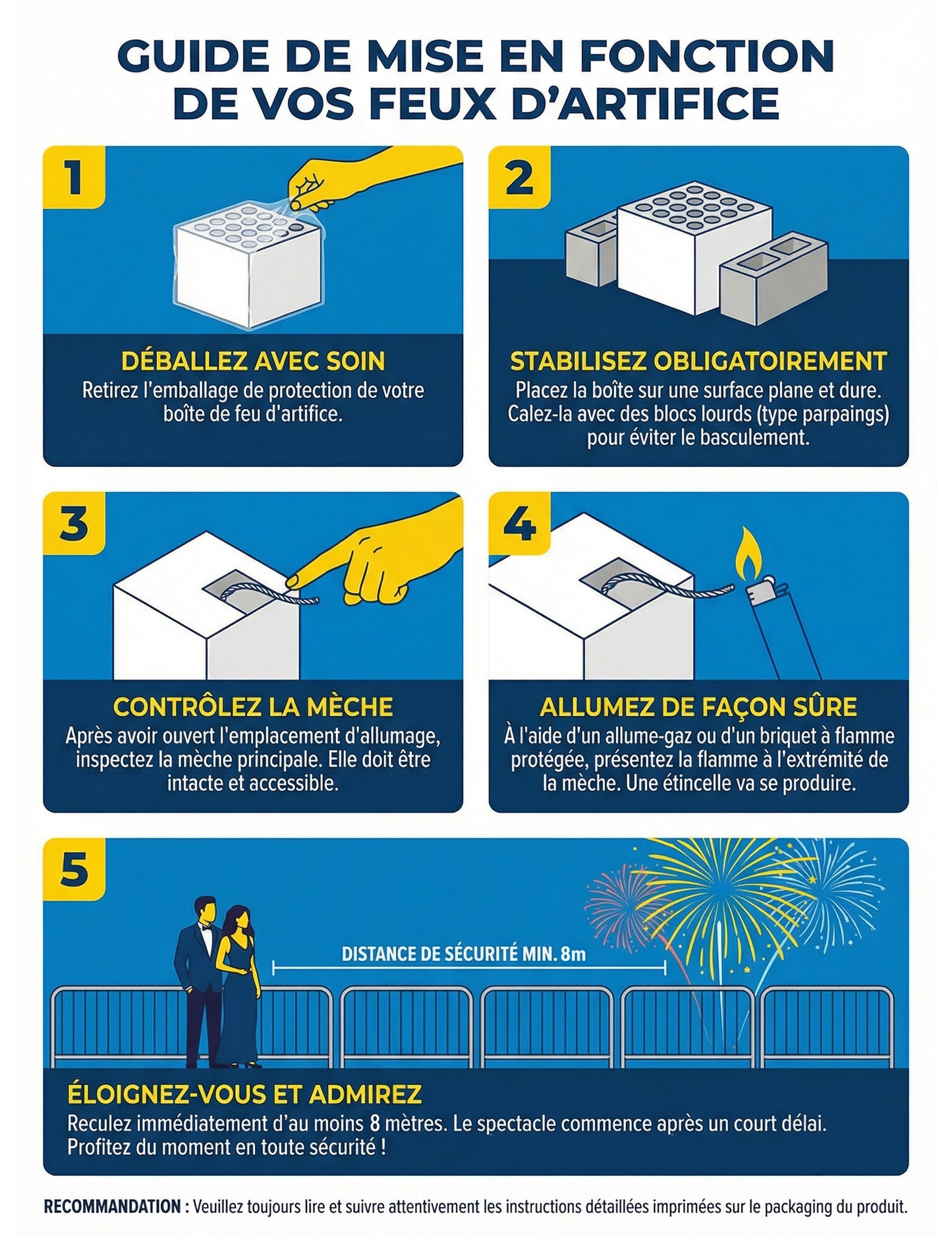 Guide de mise en fonction du feu d'artifice portable luxe proxi