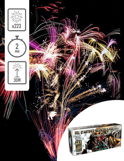 Feu d'artifice portable silencieux Champs-Elysées multicolore 223 tirs 120 sec