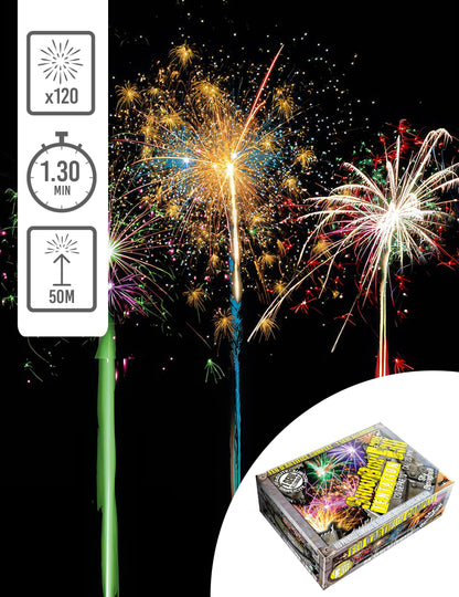 Feu d'artifice Showbox Tentation pour particulier 120 tirs 90 secondes multicolore