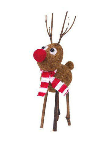 Rudolf, a rénszarvas főtt gyapjúból készült figura 22 cm piros orral