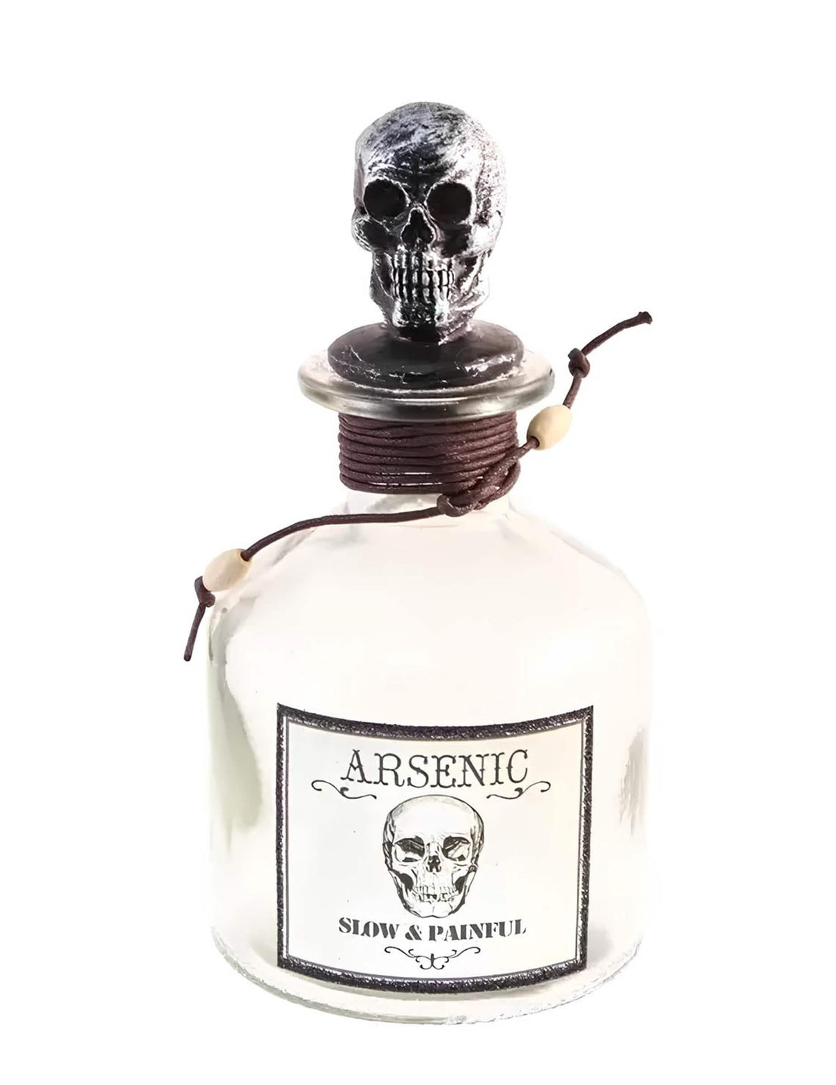 Átlátszó arsenic fiola halloweenre ezüst koponya alakú dugóval