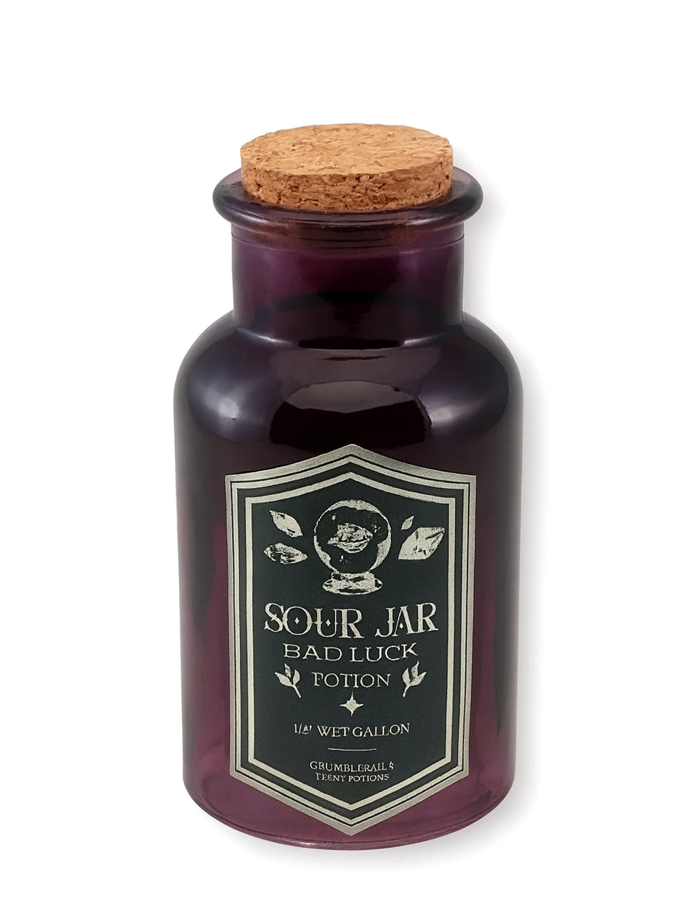 Fiole en verre potion Sour jar pour décoration violette avec bouchon en liège