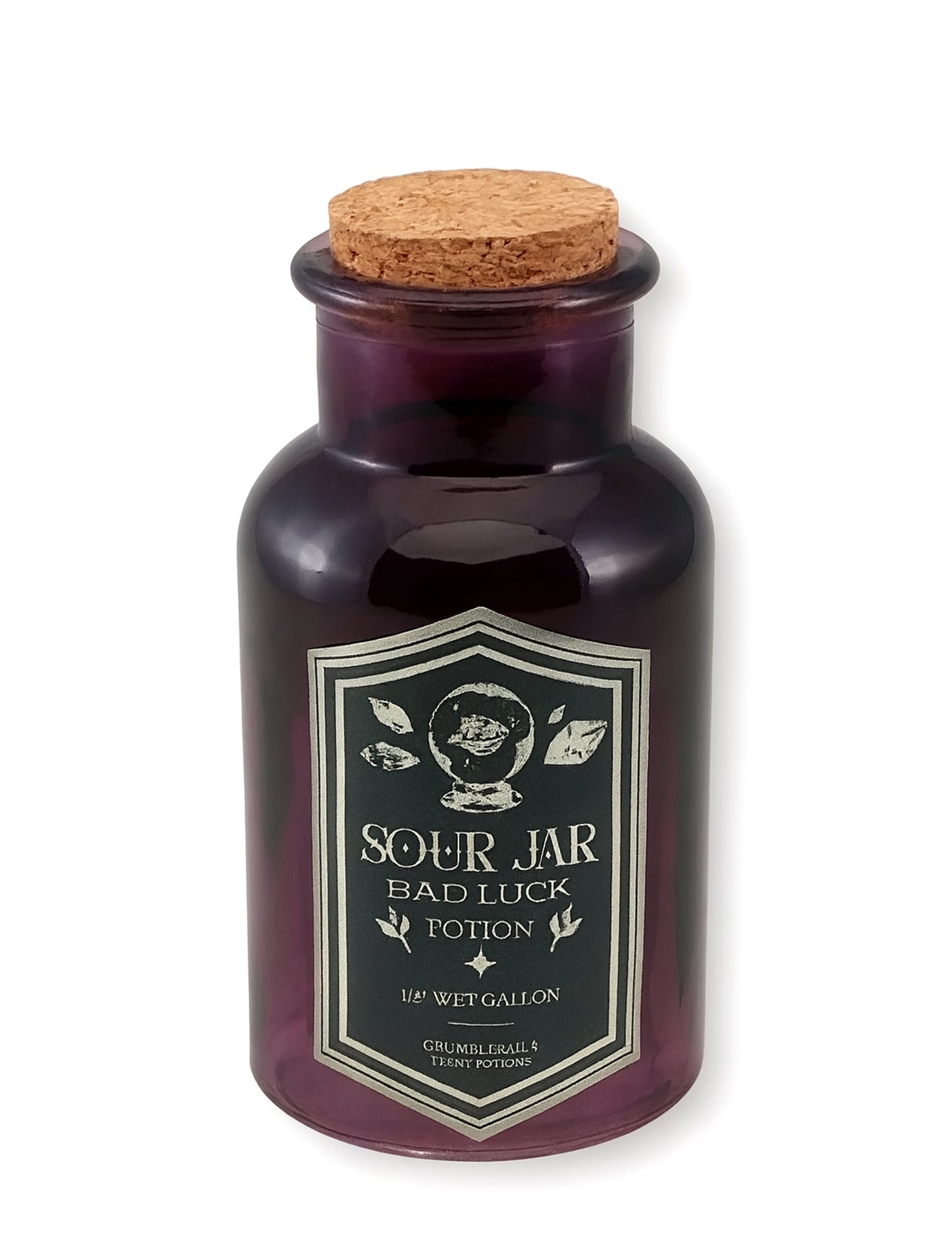 Fiole en verre potion Sour jar pour décoration violette avec bouchon en liège