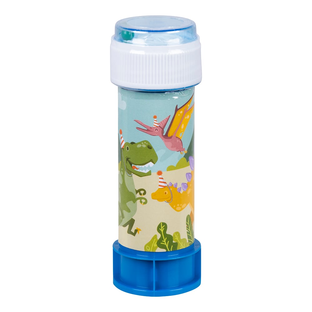 Flacon bulles de savon Dino Party pour enfant bleu et blanc avec jeu de bille