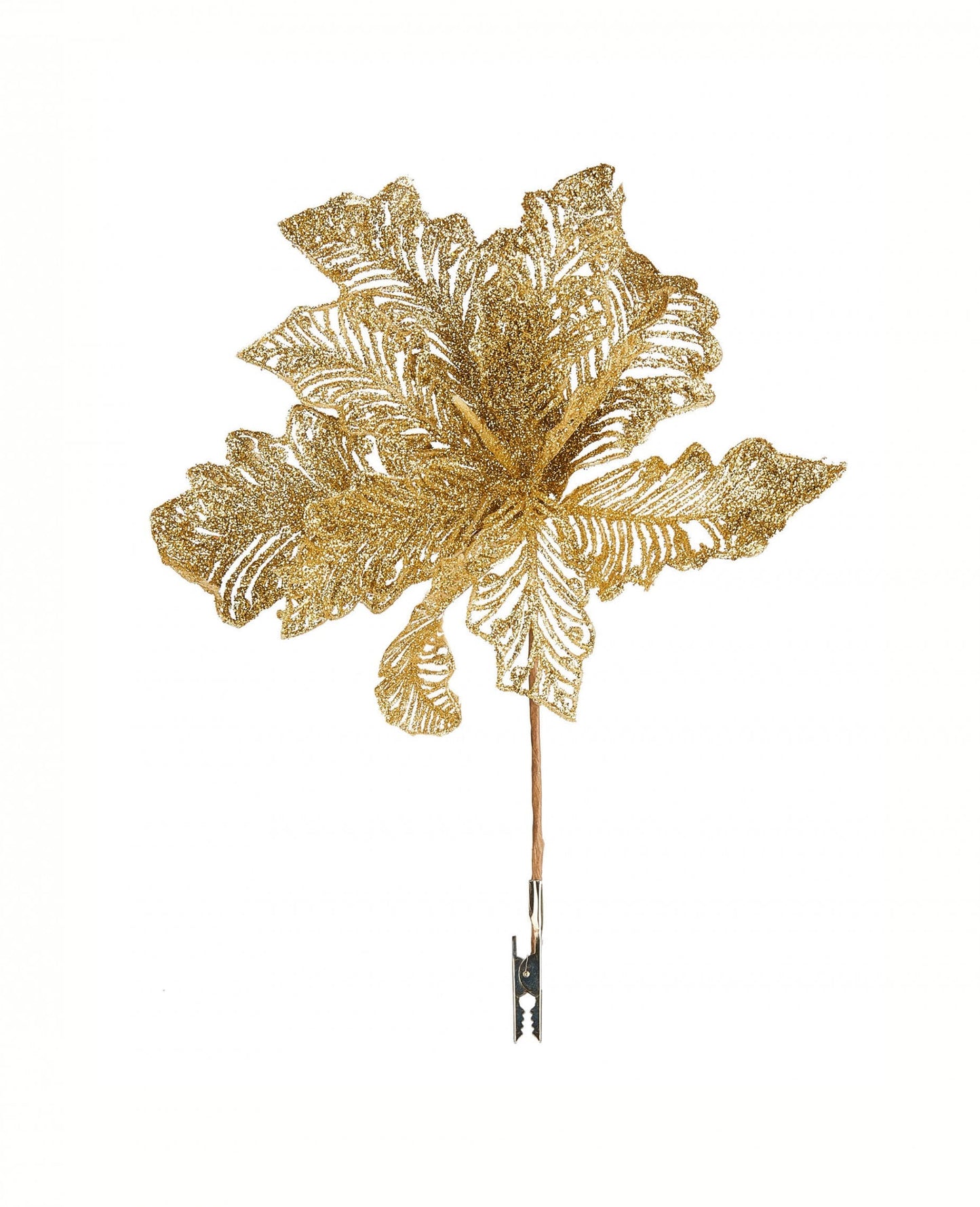 Fleur avec pince décorative dorée pour décoration dorée à paillettes