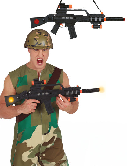 Fusil d'assaut sonore et lumineux militaire pour adulte noir avec embouts orange