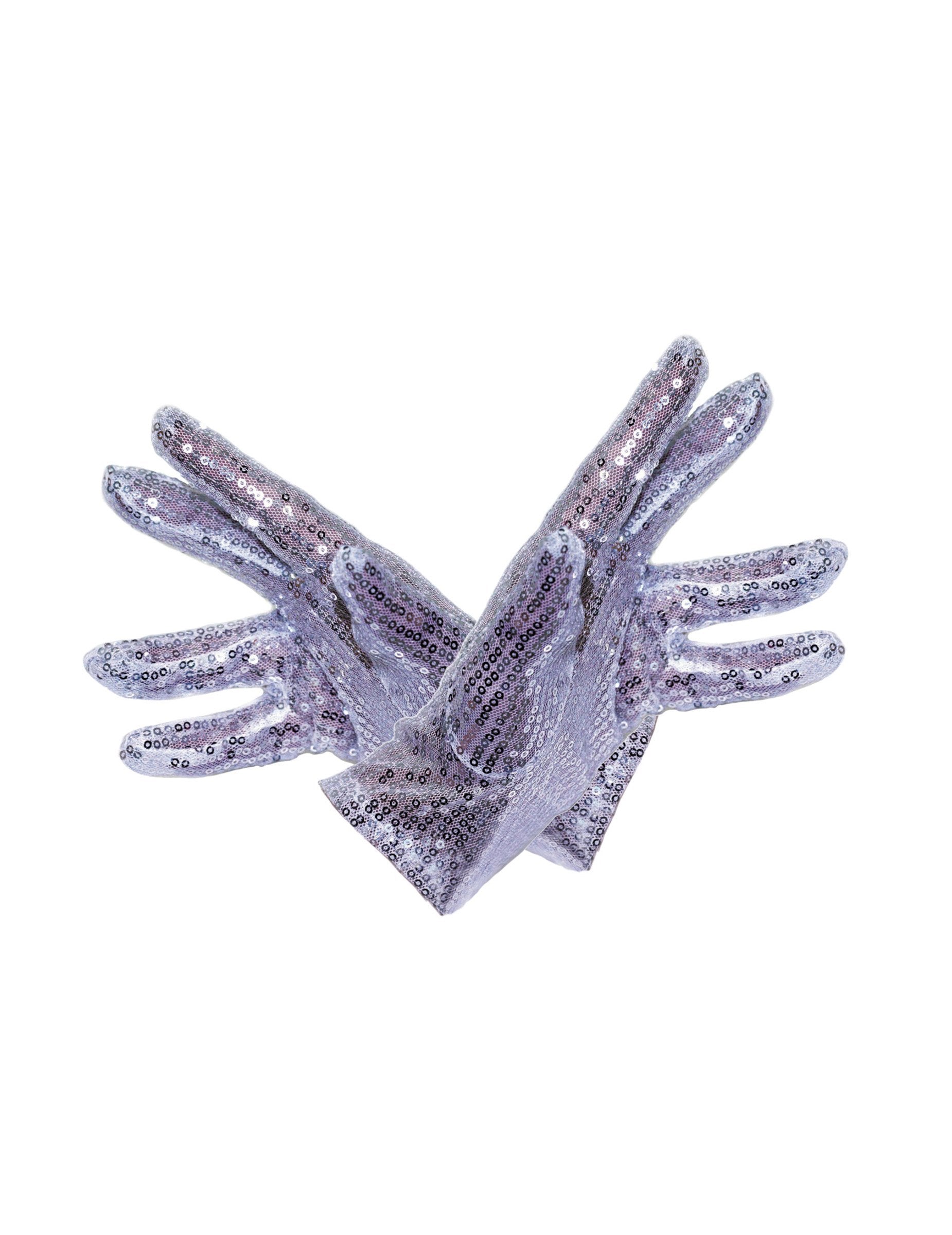 Gants courts à paillettes pour adulte argent