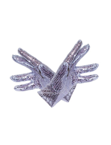 Gants courts à paillettes pour adulte argent