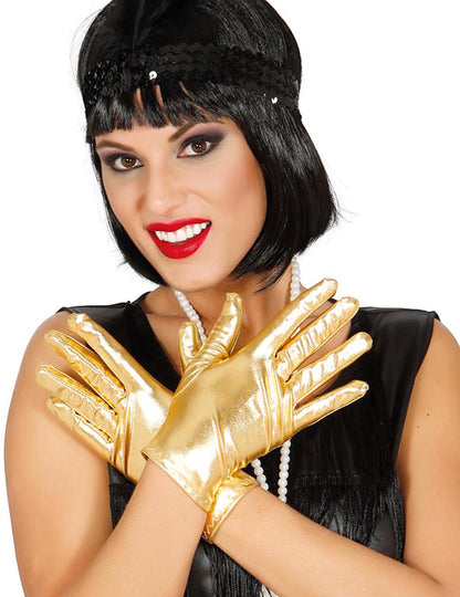 Gants courts métallisés pour femme or