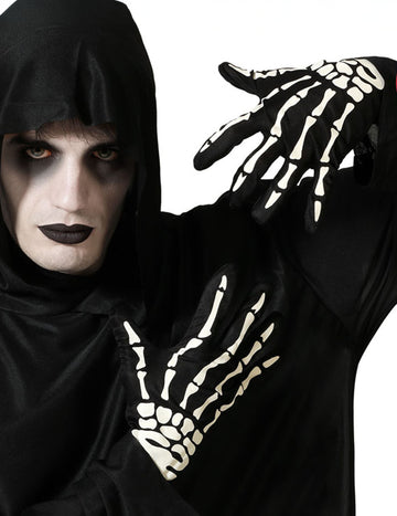 Nagy fekete -fehér csontváz kesztyű felnőtteknek