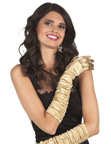 Hosszú arany szatén kesztyű nő