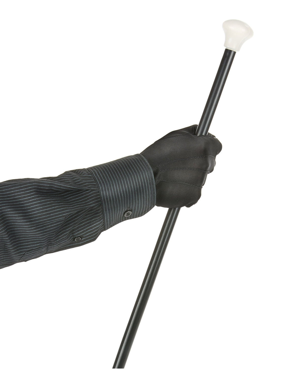Mise en situation avec une canne des gants pour adulte noirs