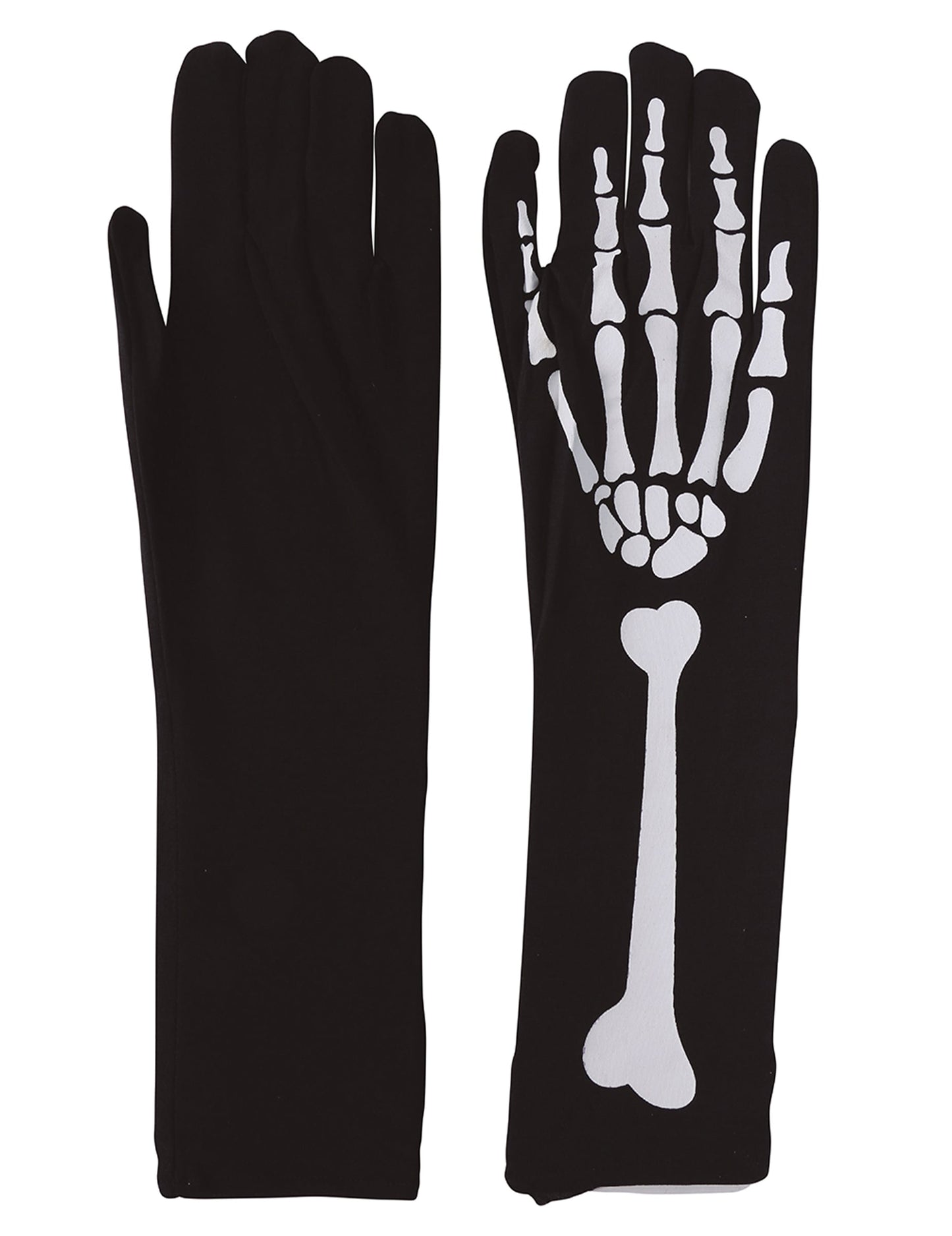 Vues de face et de dos des gants squelette