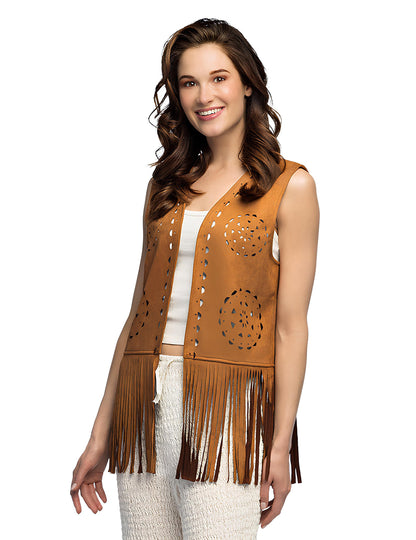 Női barna rojtos hippi mellény