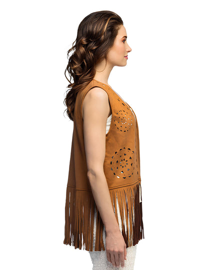 Női barna rojtos hippi mellény