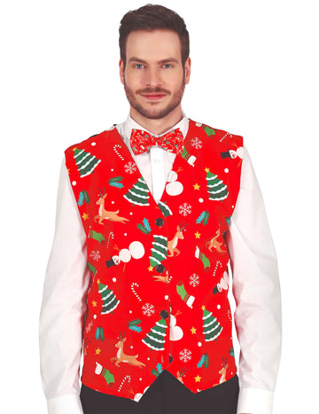 Felnőtt piros mellény karácsonyi mintákkal