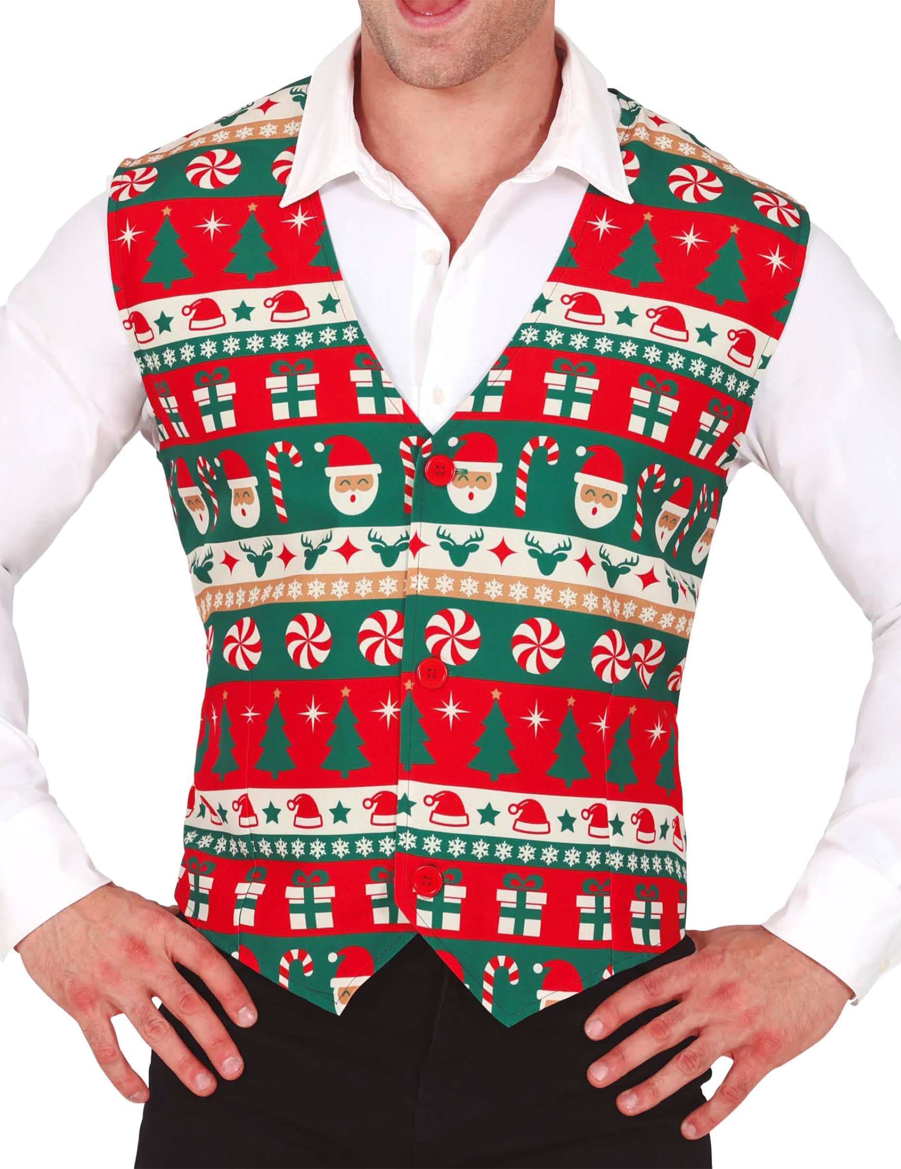 Vue de face du gilet de Noël pour adulte