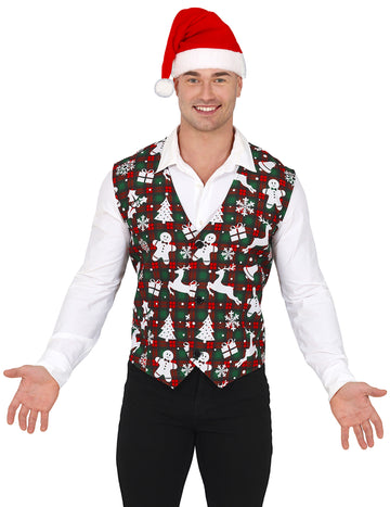 Felnőtt karácsonyi mintás és kockás mellény 
