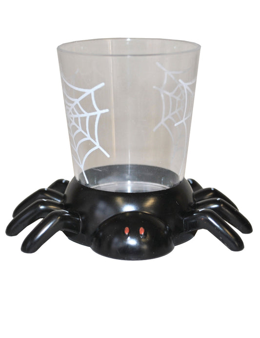 Gobelet araignée pour Halloween transparent et noir avec socle araignée