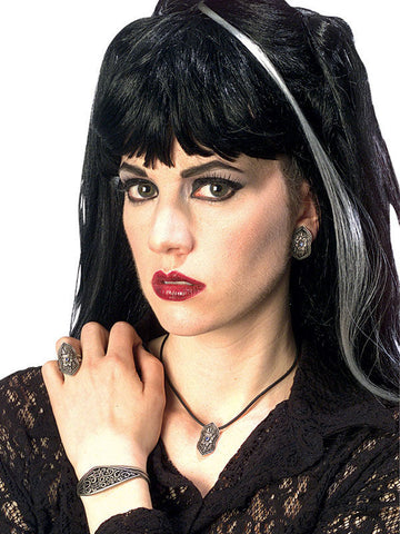 Gótikus ékszer szett féldrágakövekkel, ezüst színben 