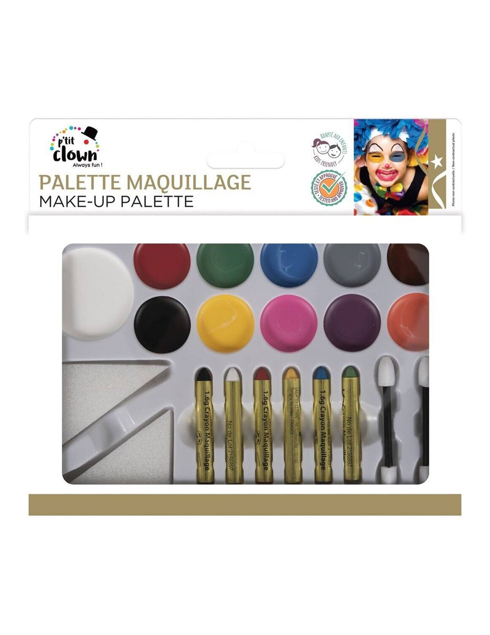 Grande palette de maquillage multicolore pour enfant avec 6 crayons et accessoires
