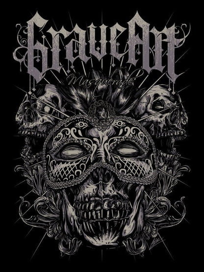 Gros plan sur le motif du T-shirt GraveArt Masquerade